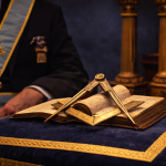 Traditional symbols of Freemasonry displayed in a Masonic lodge, representing moral values, learning and tradition in the United Kingdom